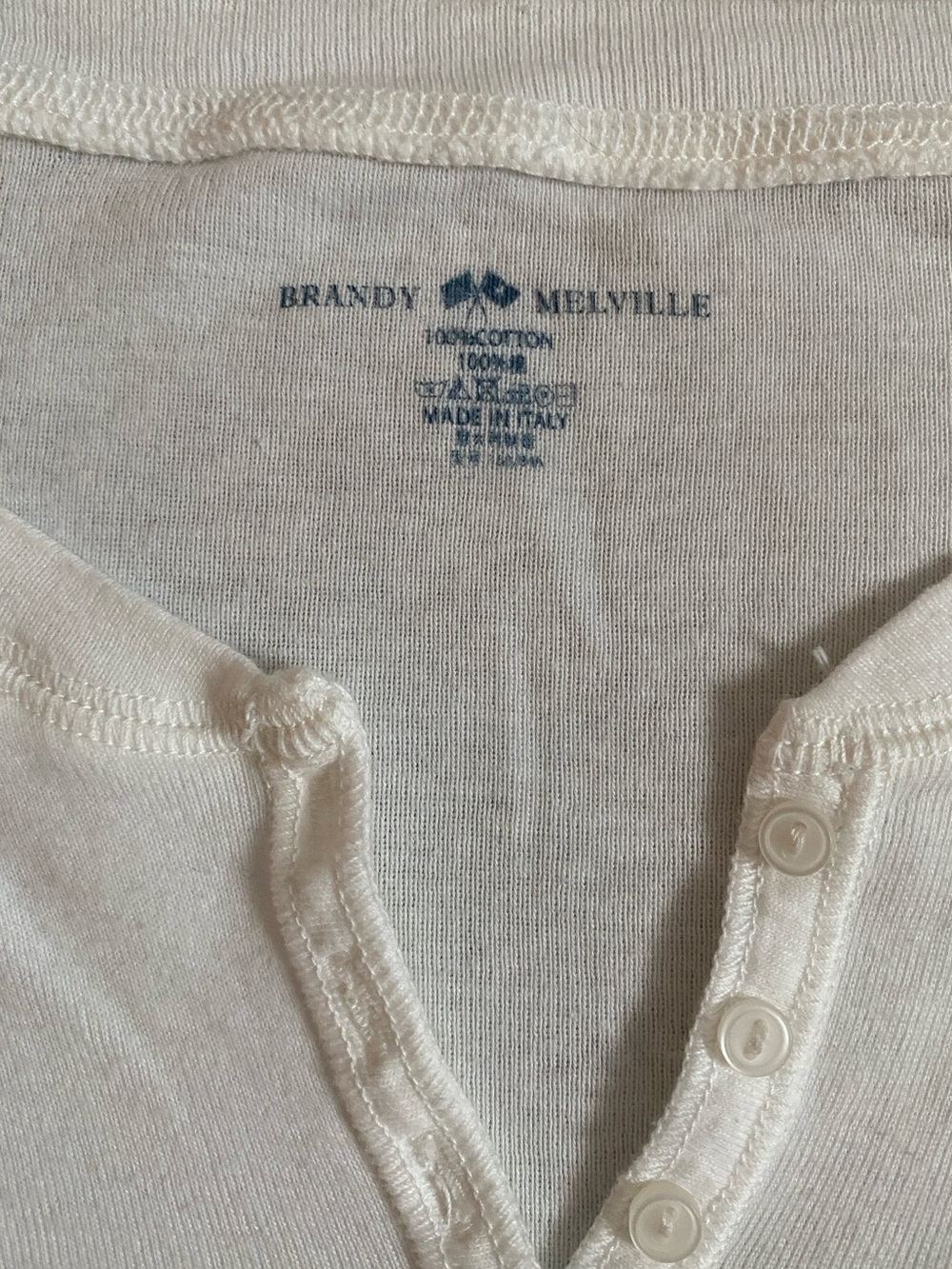 Brandy Melville White Short-Sleeve Henley Top - Picture 2 of 3